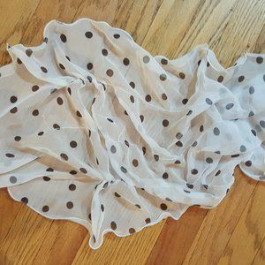72" Frilly white scarf with black polka dots